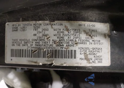 2001 Toyota 4Runner Sr5 V6 z USA, uszkodzony, nr VIN JT3HN86R010338920